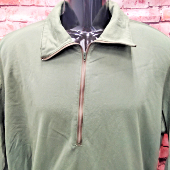 Men's Shirt Green Solid Military Sleeping Shirt Regular Fit Quarter Zip Pullover - Picture 5 of 7